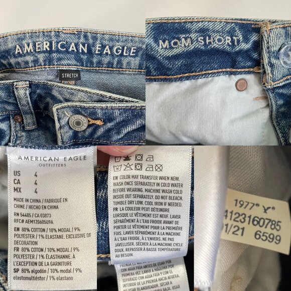 American Eagle Mom Short Distressed Denim Shorts Womens Sz 4 Medium Wash Stretch - Picture 4 of 6